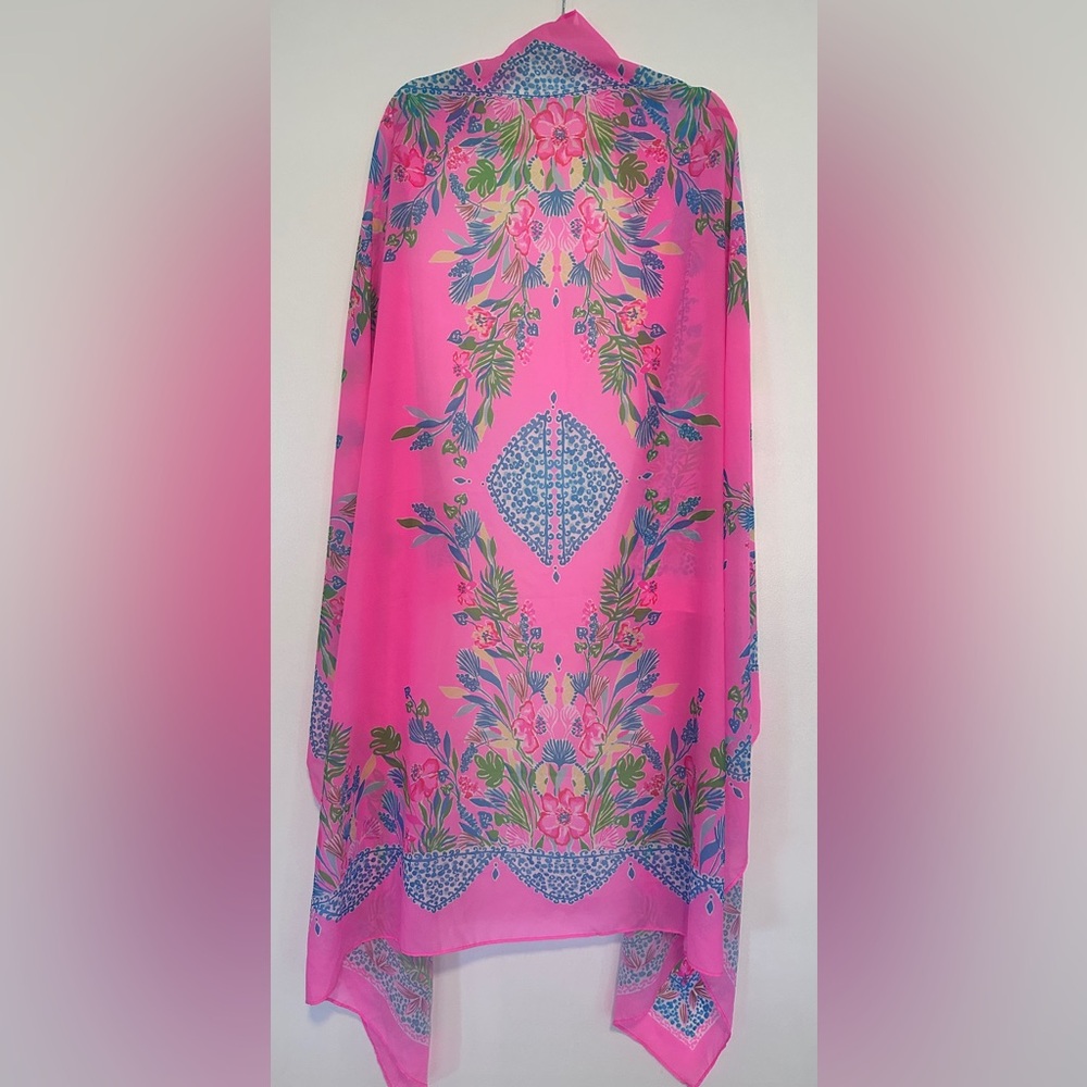 Lilly Pulitzer Pink and Blue Floral Scarf